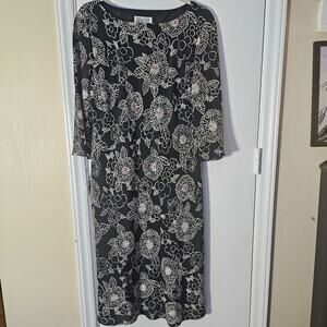 Vintage 80s Yves Cossette Depeche Mode Floral Silk Dress 14 Gothic Dark Floral